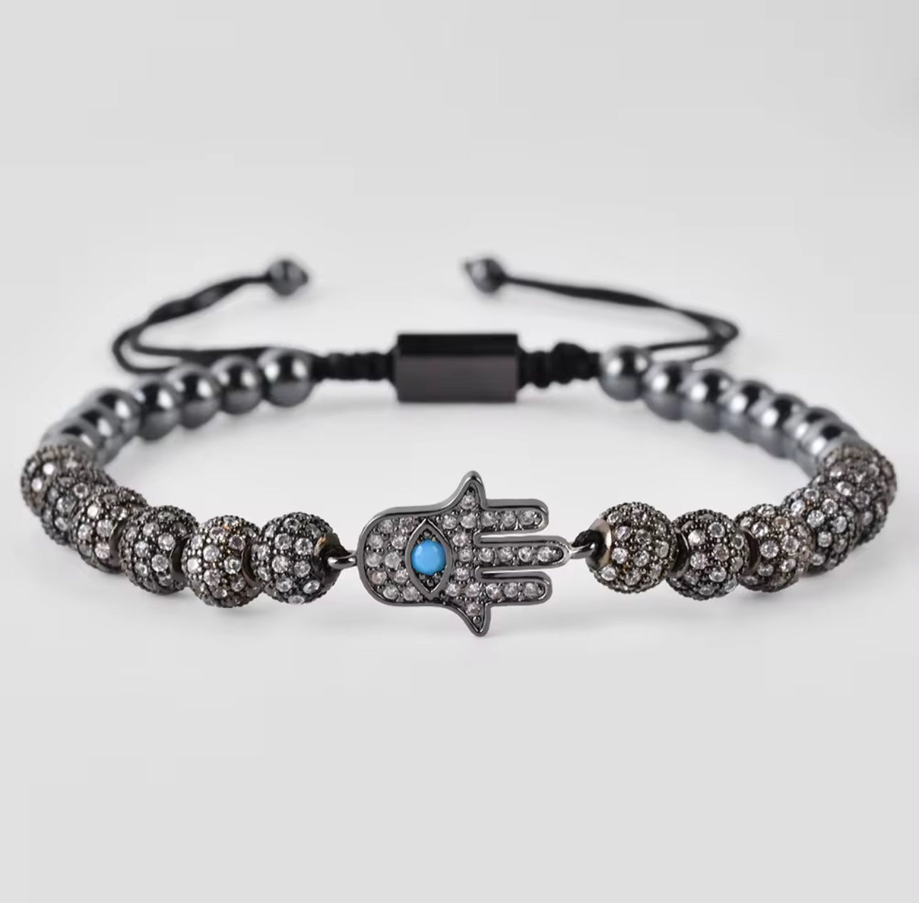 Hamsa Hand Hematite Beaded Bracelet