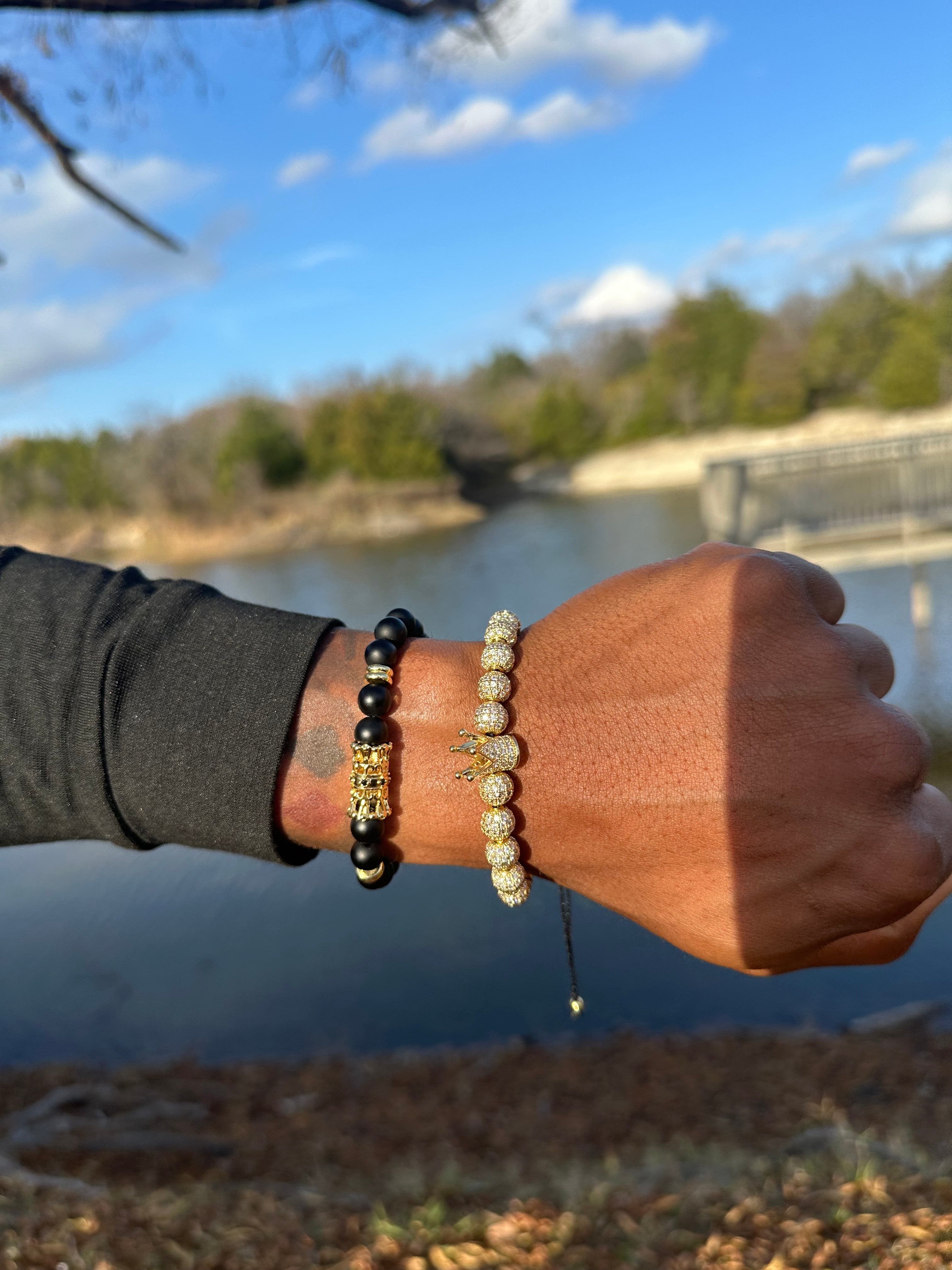 Gold Crown Crystal Beaded Bracelet